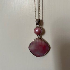 Pink Mother of Pearl and Sterling Pendant